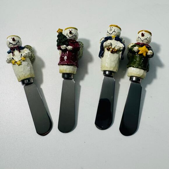 NEW Set of 4 Snowman- Angel Holiday Christmas Spreaders  Dip Cheese - Picture 1 of 8